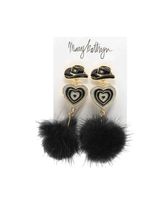 Black Cowboy Hat Puff Earrings