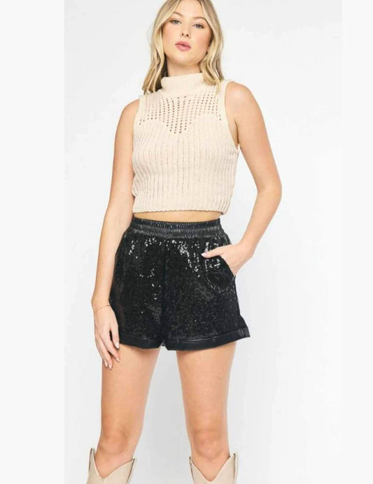 Black Shorts with Sequin Patches