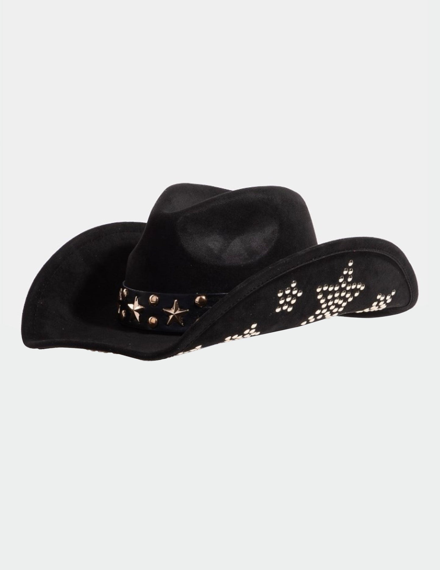 Black Star Studded Band Faux Suede Cowboy Hat