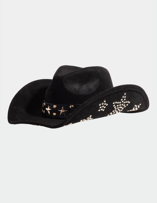 Black Star Studded Band Faux Suede Cowboy Hat