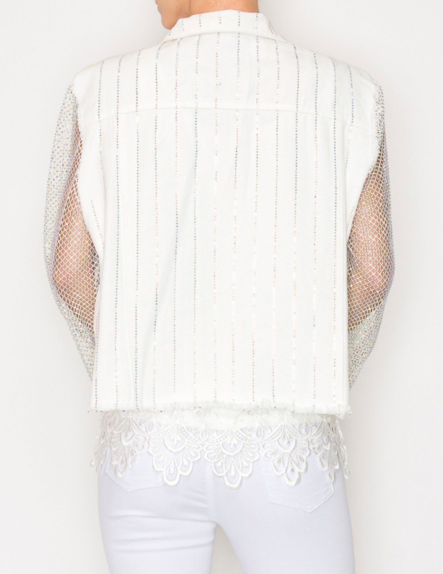 Denim Jacket with Mesh Stone Sleeves