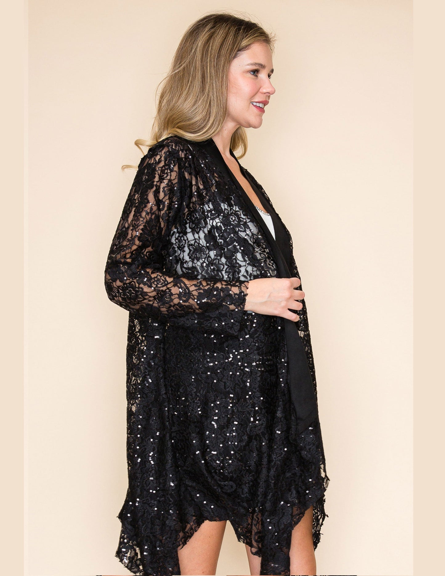 Long Sleeve Sequin Lace Cardigan
