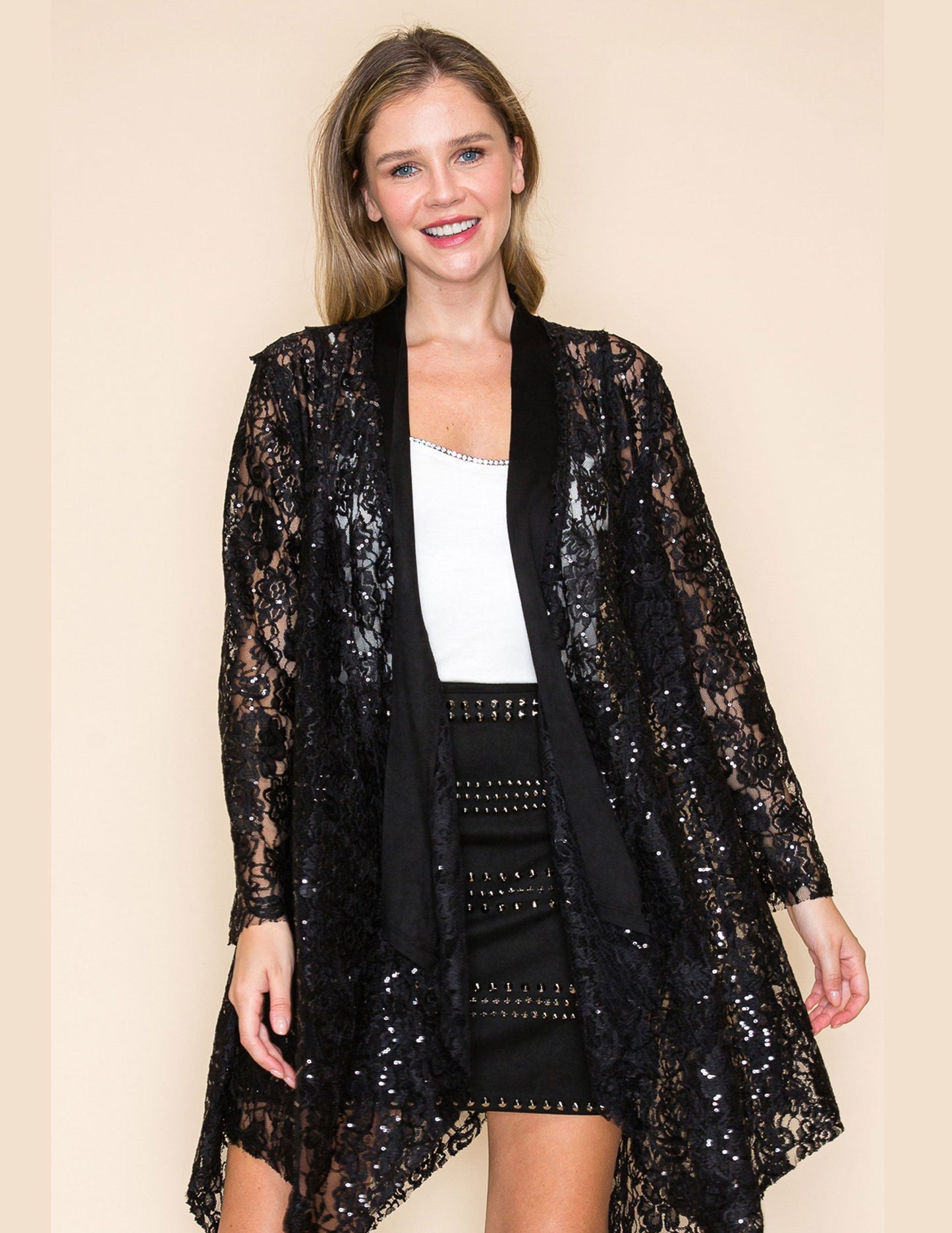 Long Sleeve Sequin Lace Cardigan