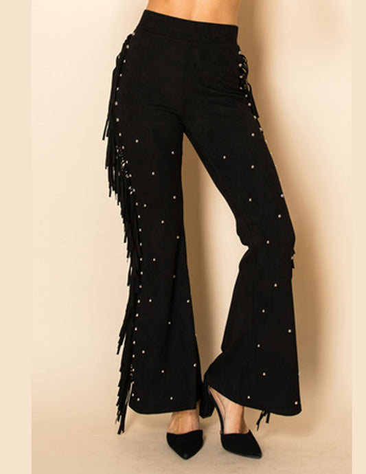 Studded Suede Flare Pants