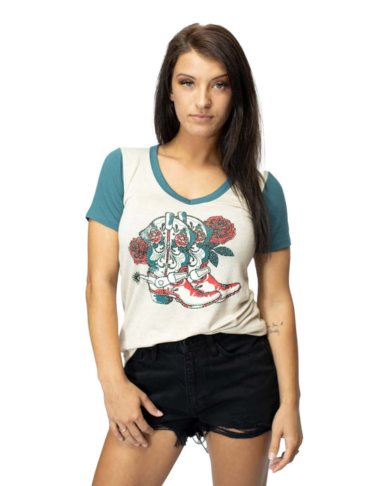 Cowboy Boots & Roses Baseball T-Shirt