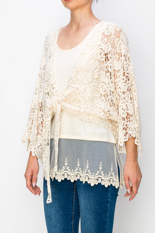 Front Tie Crochet Cardigan