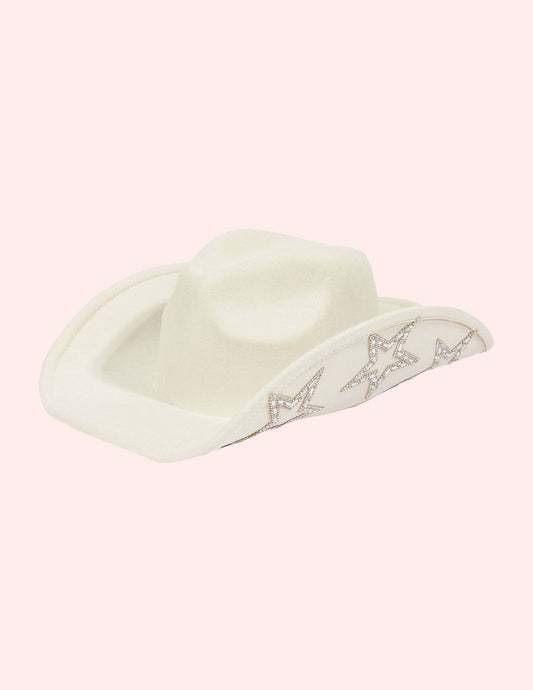 Ivory Embroidered Star Studded Western Cowboy Hat