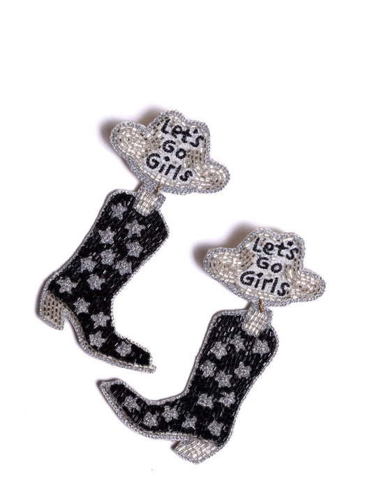 Let's Go Girls Black Cowboy Boot Earrings