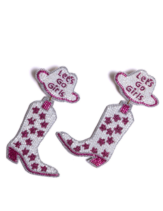 Let's Go Girls Pink Cowboy Boot Earrings