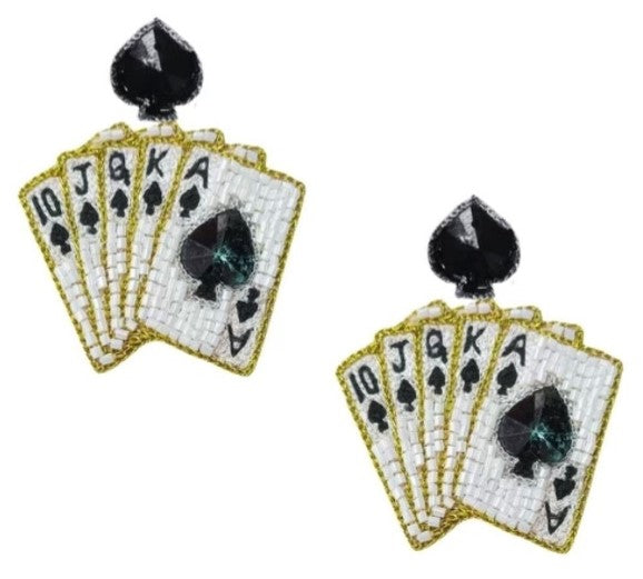 Ace of Spade Card Beaded Earrings