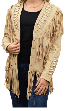 Womens Fashion Cream Fringe Jacket