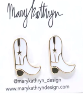 White Cowboy Boot Stud Earrings
