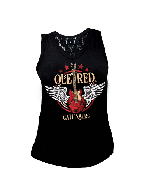 Ole Red Gatlinburg Bling Wing Guitar Lace Tank