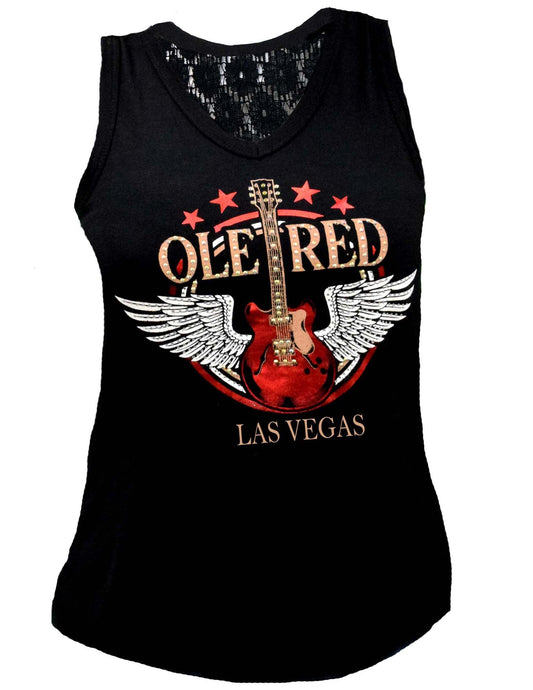 Ole Red Vegas Bling Wing Guitar Lace Tank