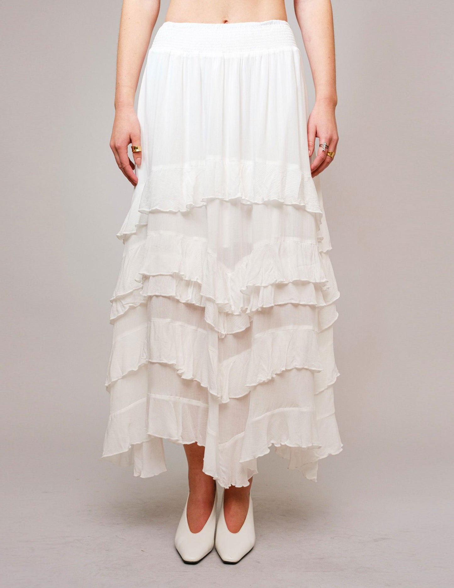 Rayon Crinkle Smocked Waist Maxi Skirt