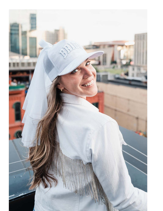 White Camo Bride Trucker Hat with Removable Veil
