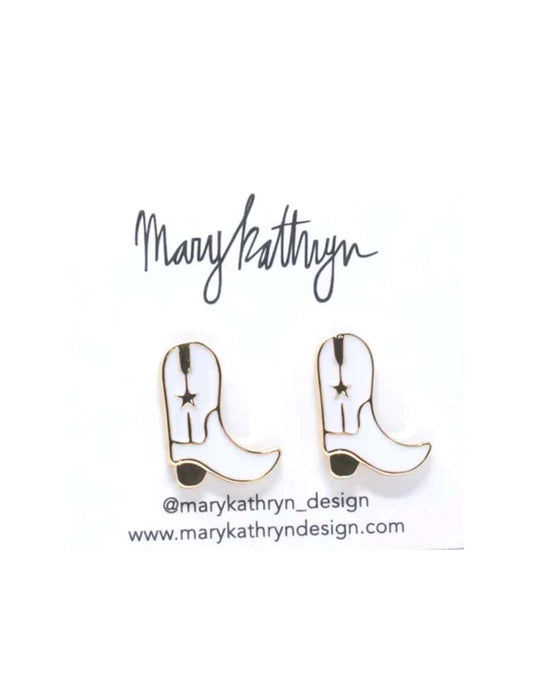 White Cowboy Boot Stud Earrings