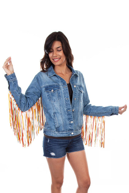 Women's Multicolor Fringe Denim Jacket
