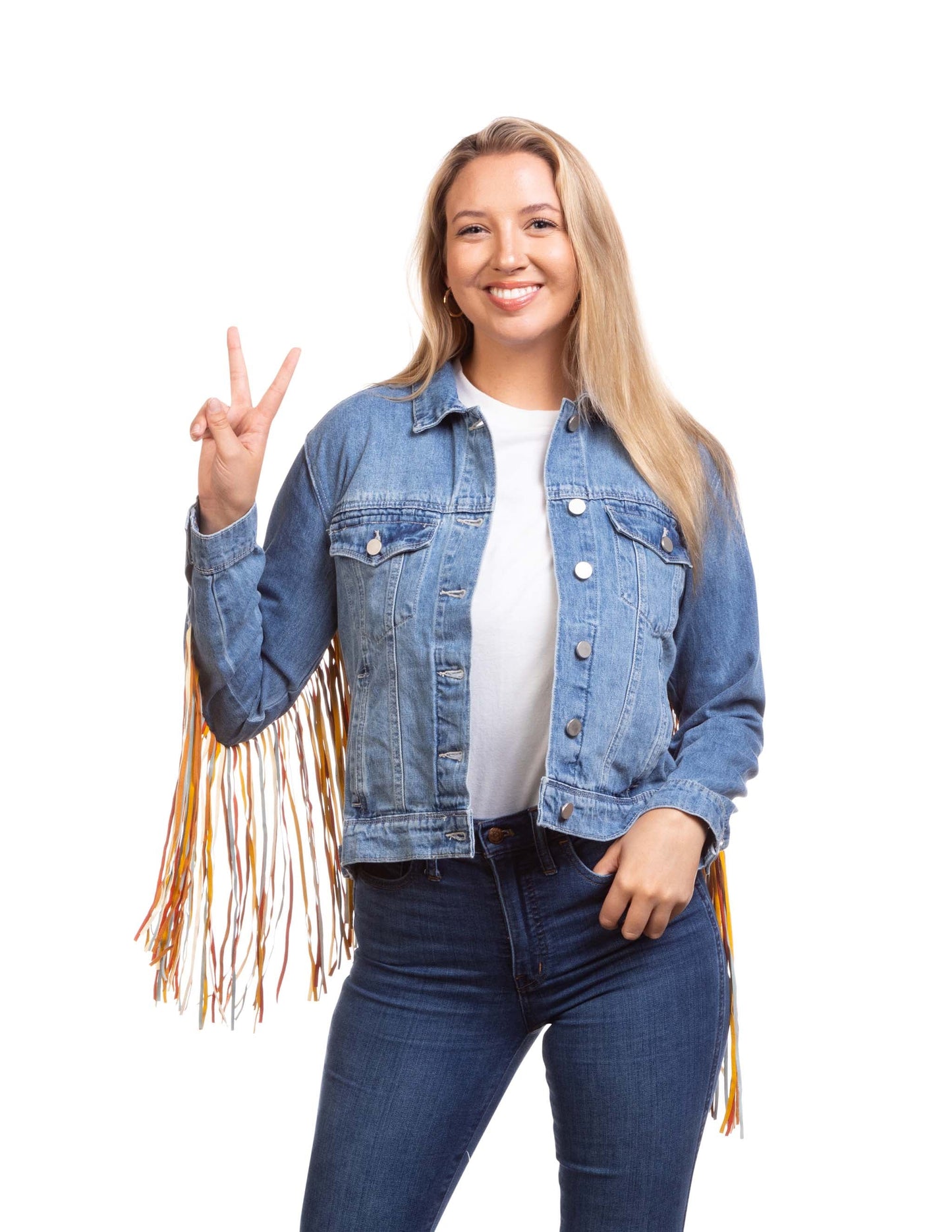 Women's Multicolor Fringe Denim Jacket